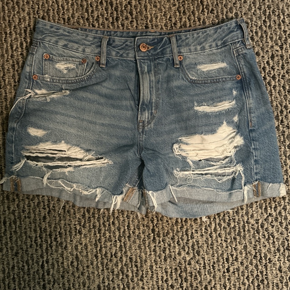 American Eagle Outfitters Blue Distressed Jean Shorts